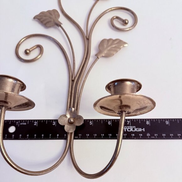 Regency Brass Taper Candle Sconce Decorative Romantic Wall Mounted Leaf Scroll - Picture 10 of 12